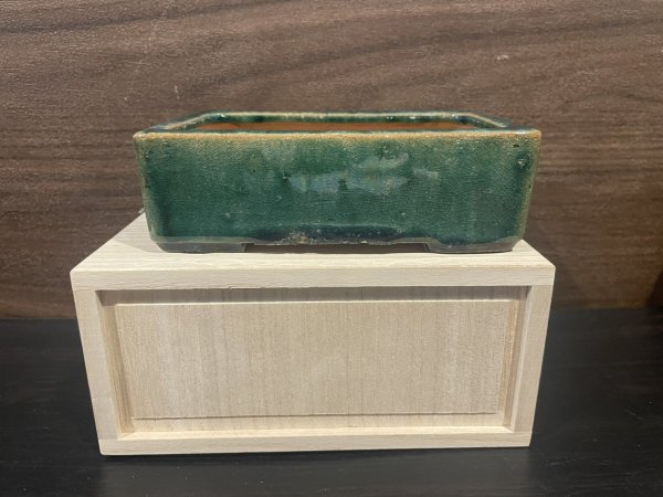 Photo1: No.MH4877 Heian Tofukuji 1st, Ryokuyu Rectangular pot (1)